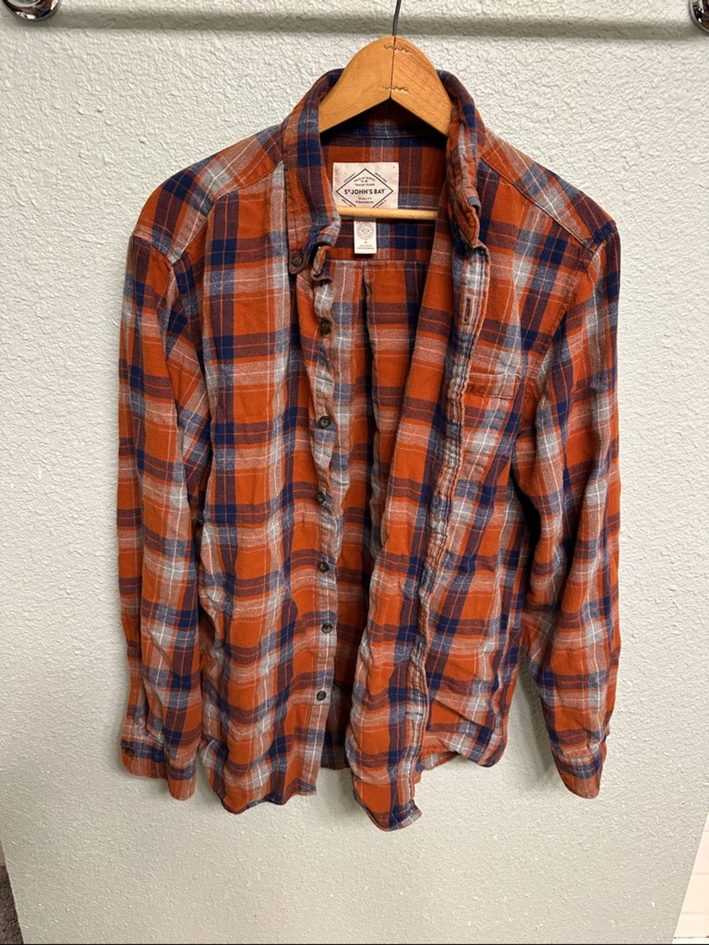 St. John's Bay Burnt Orange and Navy Plaid Button-Down Shirt